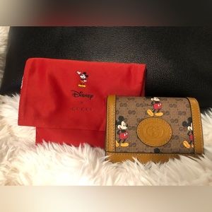 GUCCI X DISNEY GG Supreme Monogram Mickey Mouse Wallet Beige Vintage Sun Oil
